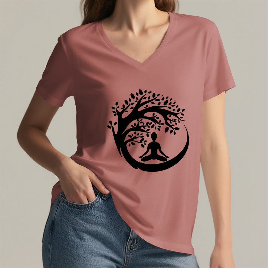 Olivenorma Enso Circle Tree Branch Meditation Silhouette Graphic Women's V Neck T-Shirt - image 2