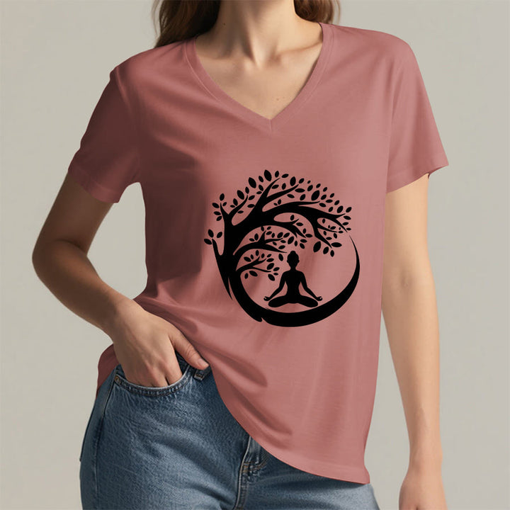 Olivenorma Enso Circle Tree Branch Meditation Silhouette Graphic Women's V Neck T-Shirt - image 2