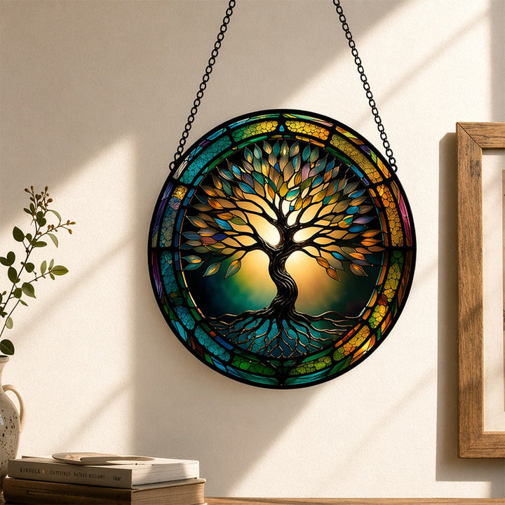 Olivenorma 2D Round Gradient Rim Silhouette Tree Of Life Stained Glass Sun Catcher - image 5