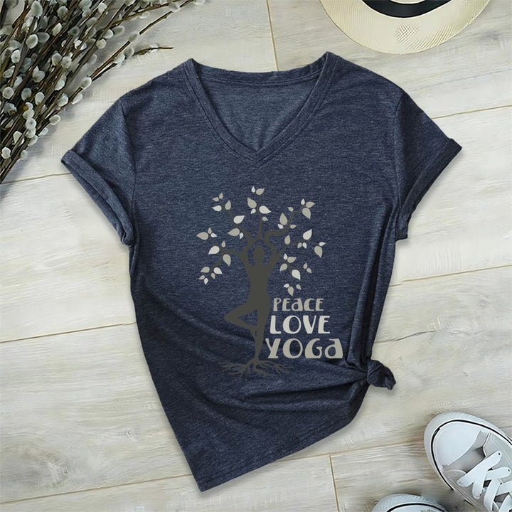 Olivenorma Peace Love Yoga Tree Pose Tree Of Life Graphic Women's V Neck T-Shirt - image 24