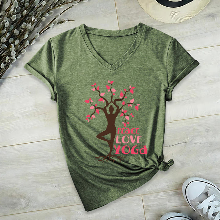 Olivenorma Peace Love Yoga Tree Pose Tree Of Life Graphic Women's V Neck T-Shirt - image 9