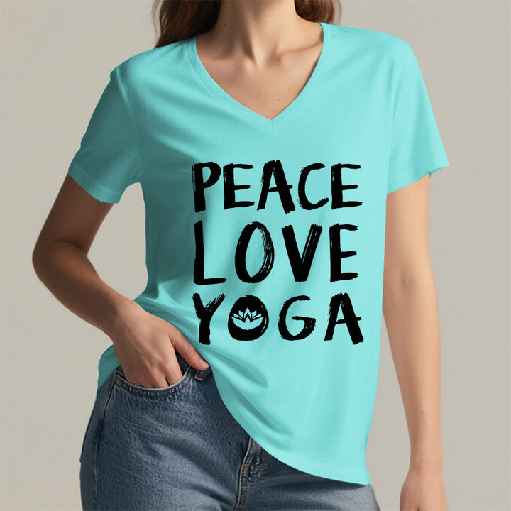 Olivenorma Peace Love Lotus Yoga Text Graphic Women's V Neck T-Shirt - image 20