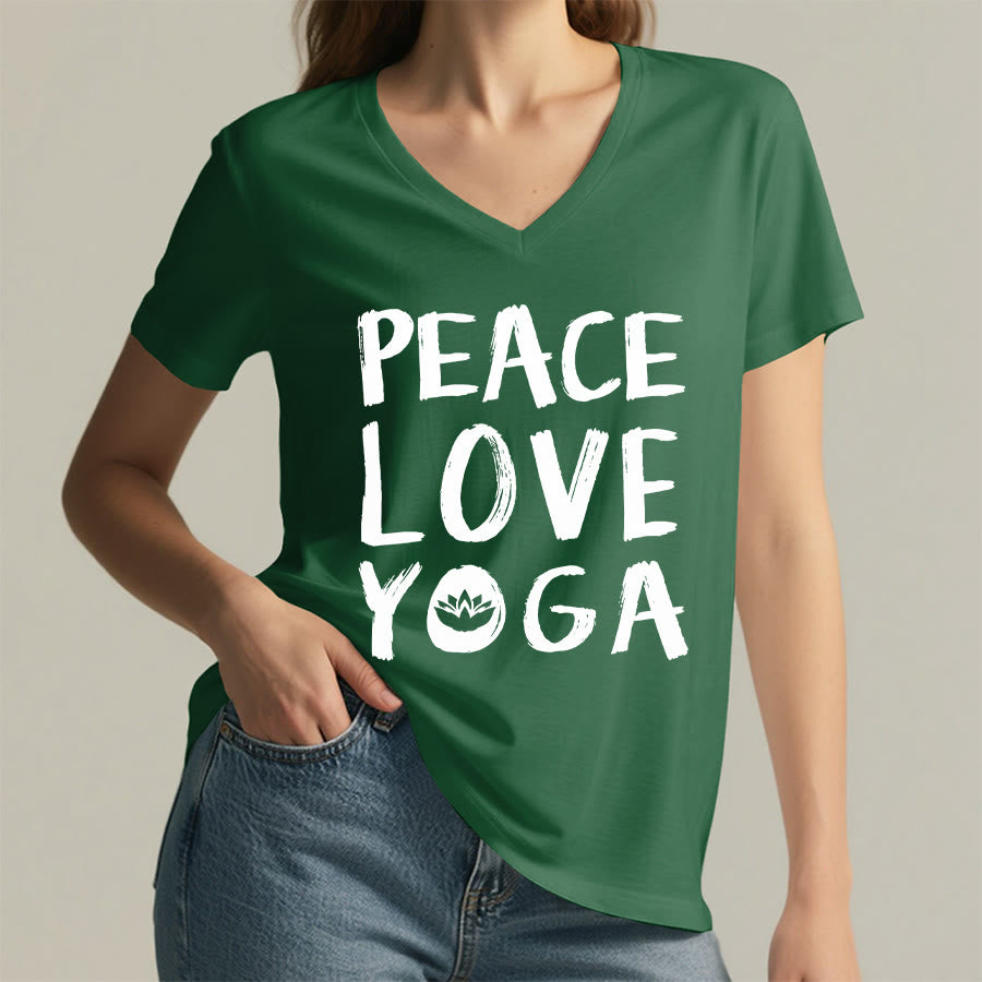 Olivenorma Peace Love Lotus Yoga Text Graphic Women's V Neck T-Shirt - image 8