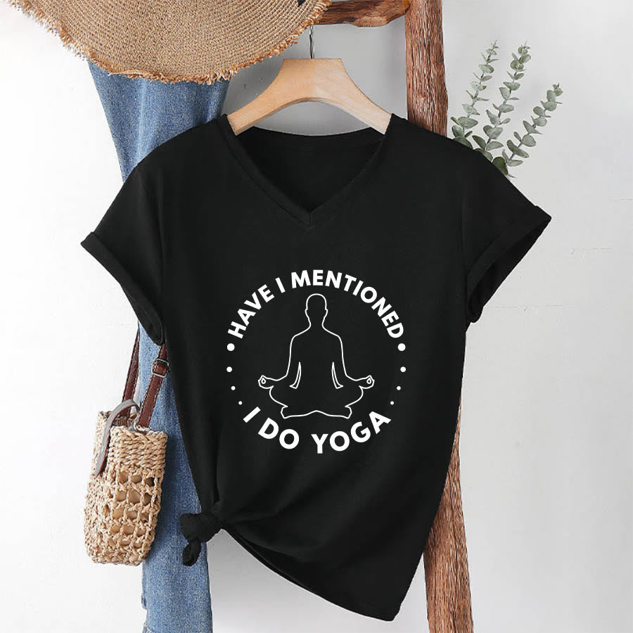 Olivenorma Have I Mentioned I Do Yoga Circular Meditation Figure Graphic Women's V Neck T-Shirt - Black - 2XL - image 19