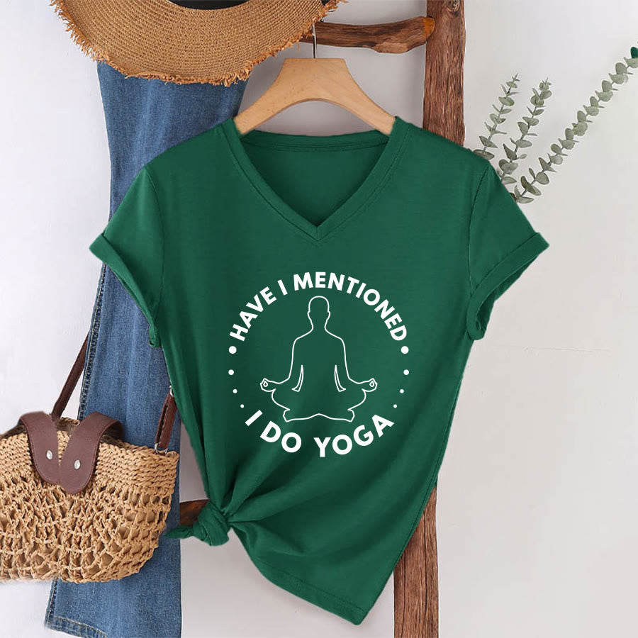 Olivenorma Have I Mentioned I Do Yoga Circular Meditation Figure Graphic Women's V Neck T-Shirt - Dark Green - 2XL - image 7