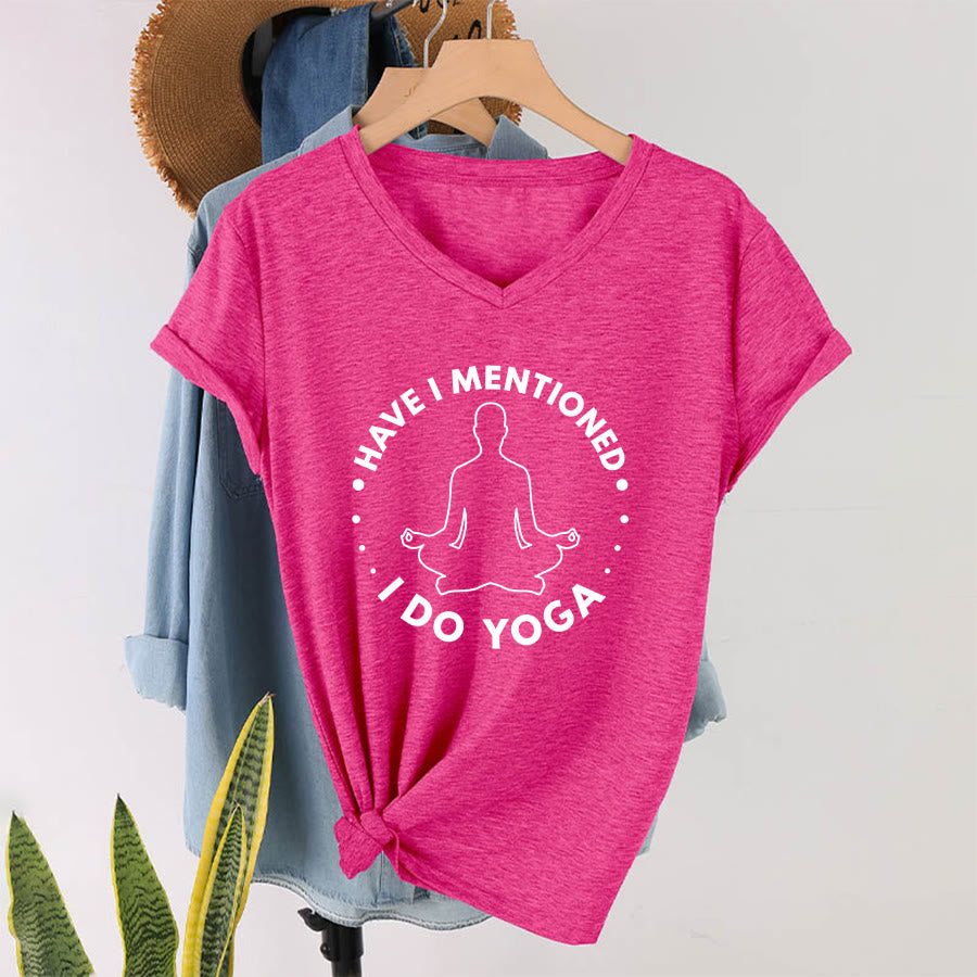 Olivenorma Have I Mentioned I Do Yoga Circular Meditation Figure Graphic Women's V Neck T-Shirt - Rose Red - 2XL - image 34