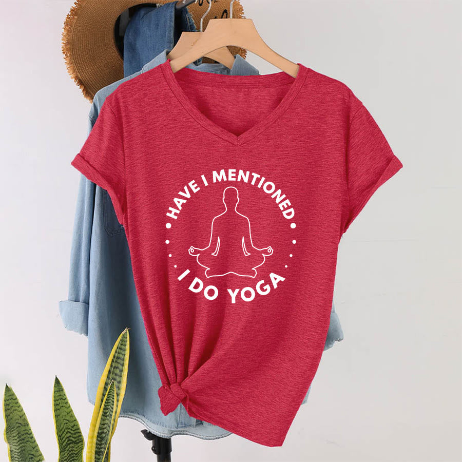 Olivenorma Have I Mentioned I Do Yoga Circular Meditation Figure Graphic Women's V Neck T-Shirt - Red - 2XL - image 28