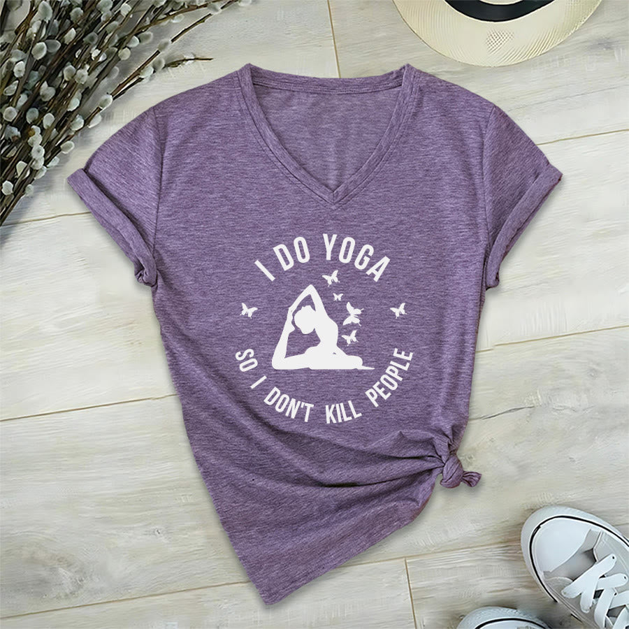 Olivenorma Funny I Do Yoga Butterfly Crescent Text Graphic Women's V Neck T-Shirt - Purple - 2XL - image 0