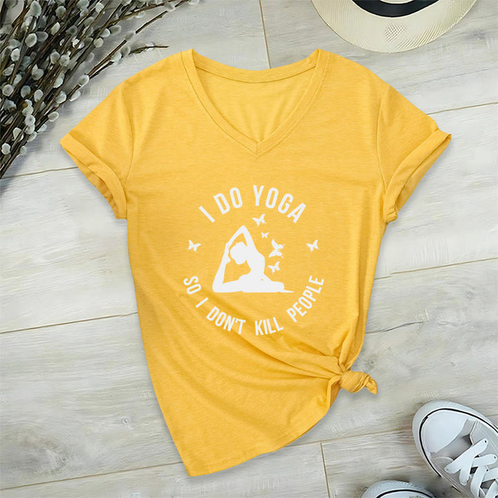 Olivenorma Funny I Do Yoga Butterfly Crescent Text Graphic Women's V Neck T-Shirt - Yellow - 2XL - image 33