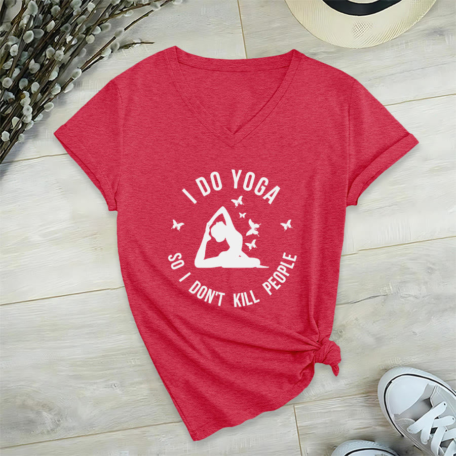 Olivenorma Funny I Do Yoga Butterfly Crescent Text Graphic Women's V Neck T-Shirt - Red - 2XL - image 30