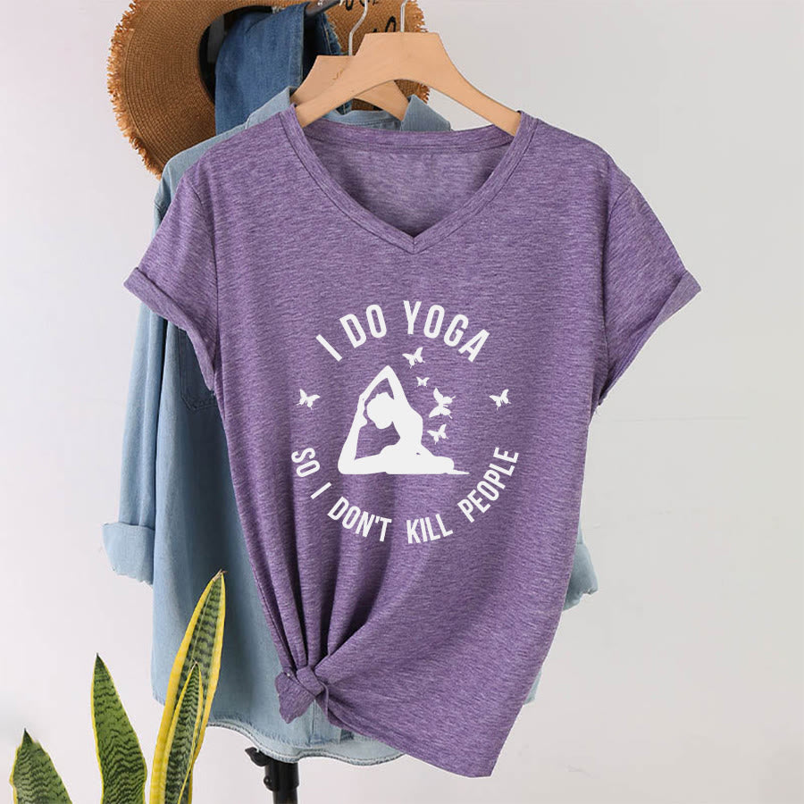 Olivenorma Funny I Do Yoga Butterfly Crescent Text Graphic Women's V Neck T-Shirt - image 1