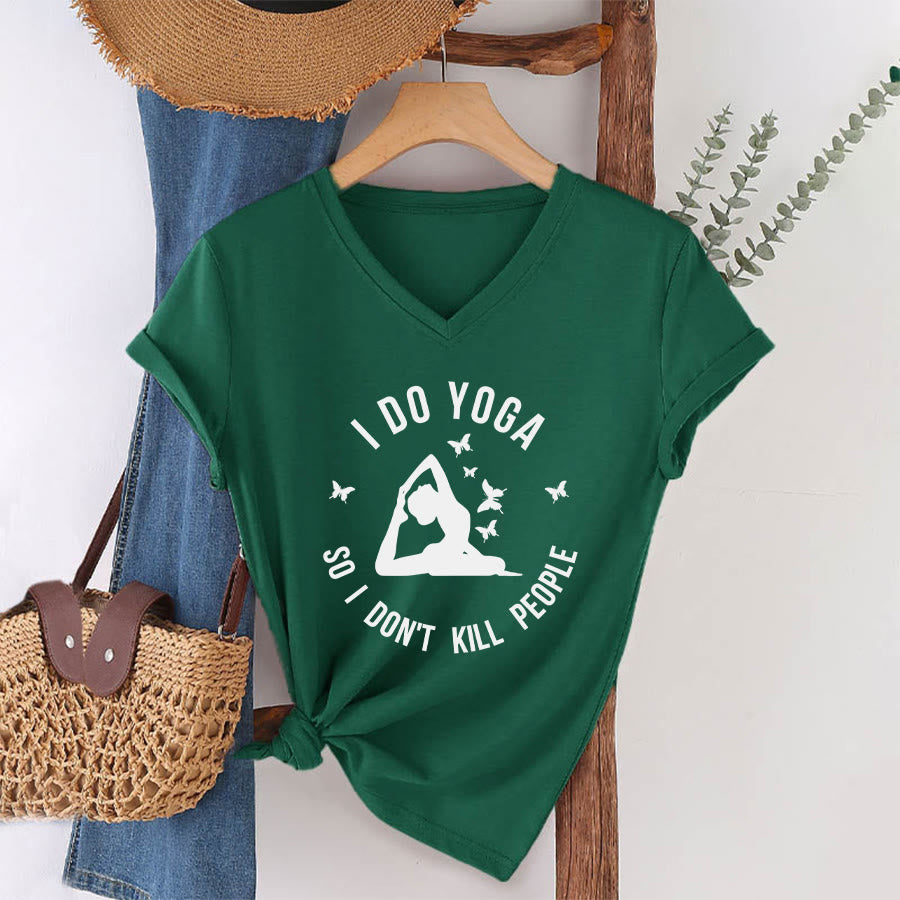 Olivenorma Funny I Do Yoga Butterfly Crescent Text Graphic Women's V Neck T-Shirt - image 7