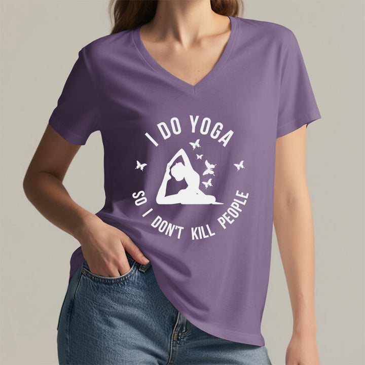 Olivenorma Funny I Do Yoga Butterfly Crescent Text Graphic Women's V Neck T-Shirt - image 2