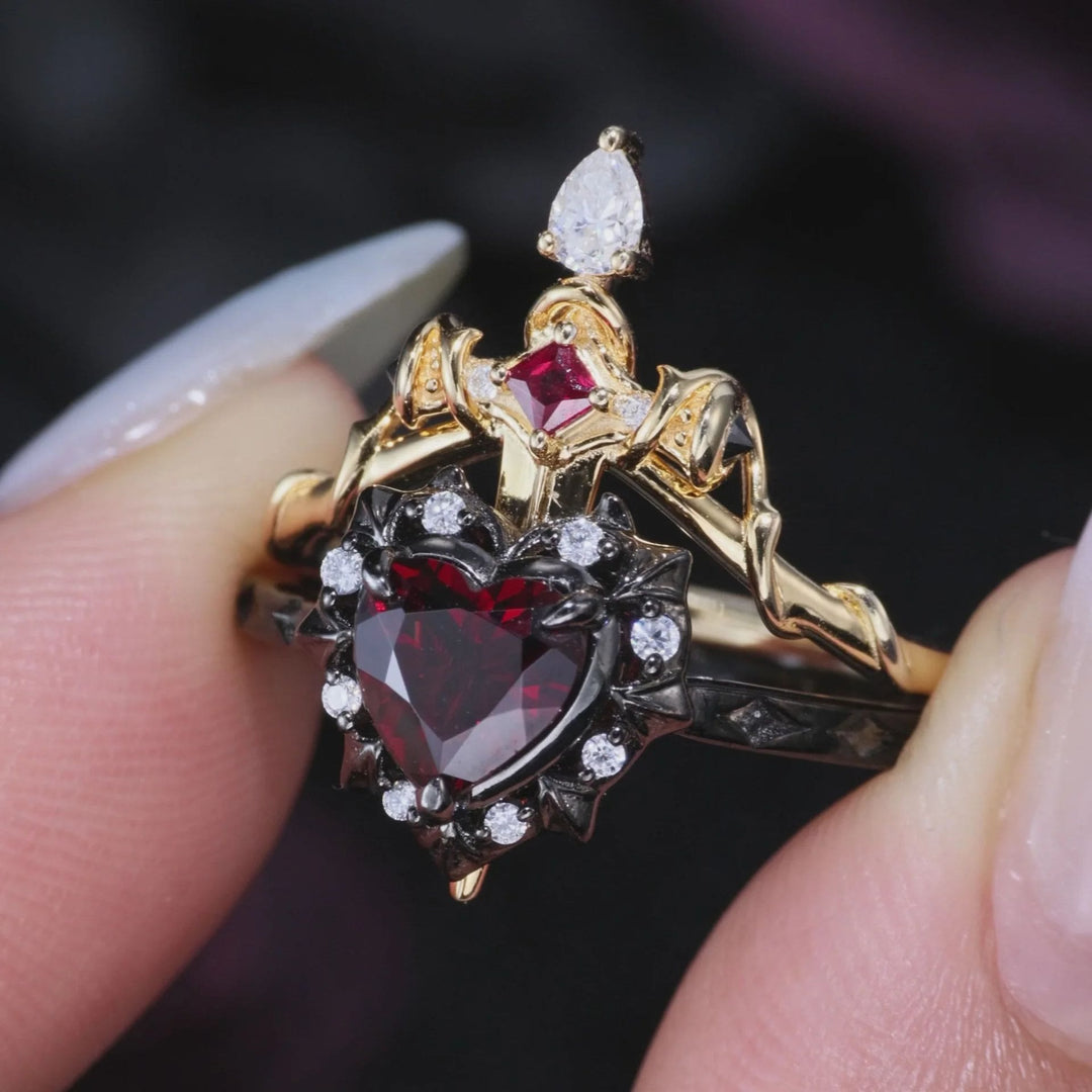 FREE Today: 'Cupid's Arrow' - Gothic Heart Cut Garnet Heart Sword Necklace & Ring - image 1