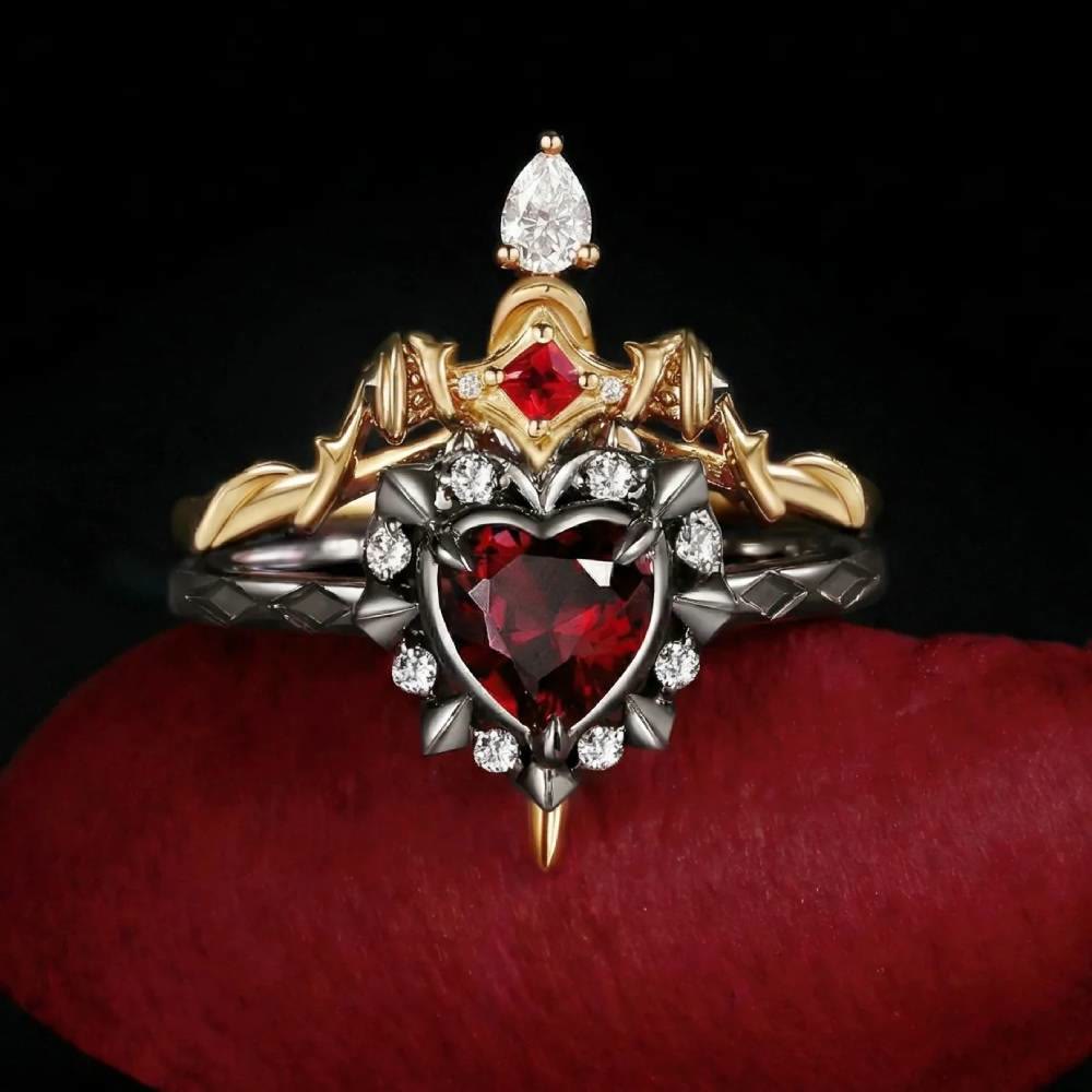 FREE Today: 'Cupid's Arrow' - Gothic Heart Cut Garnet Heart Sword Necklace & Ring - Ring - image 0