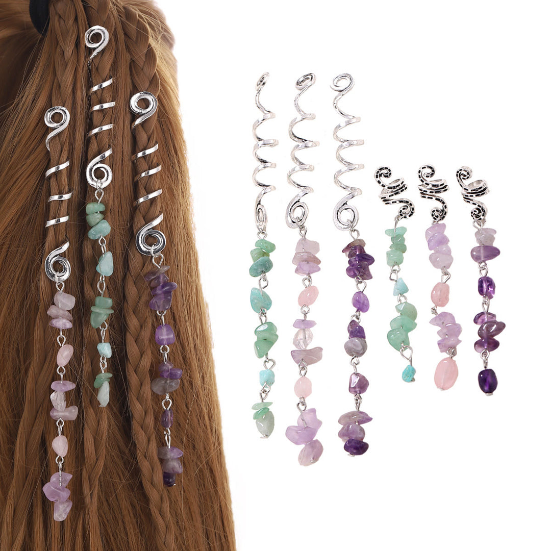 FREE Today: Hair Jewelry for Braids Loc Dreadlock Accessories Hair Beads Clips - Green&Pink&Purple(Silver 6Pcs Set) - image 2