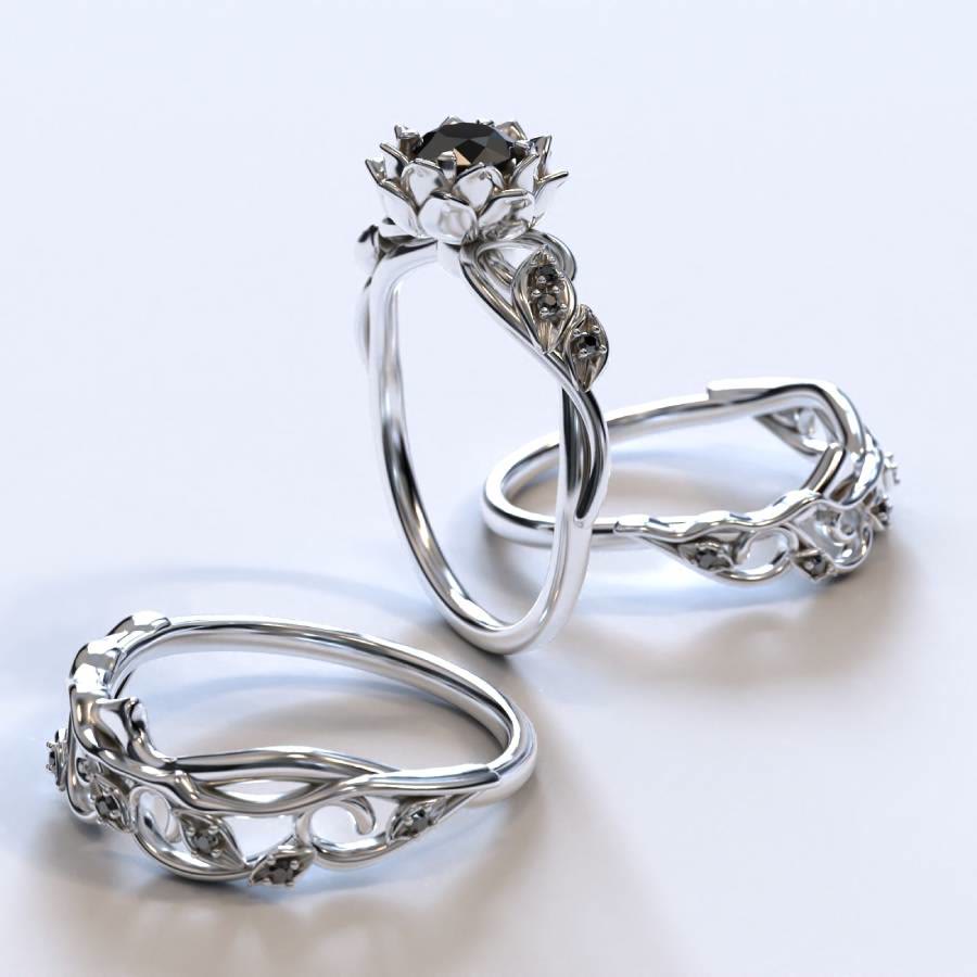 FREE Today: 3PCS Black Diamond Flower Engagement Bridal Ring Set - image 4