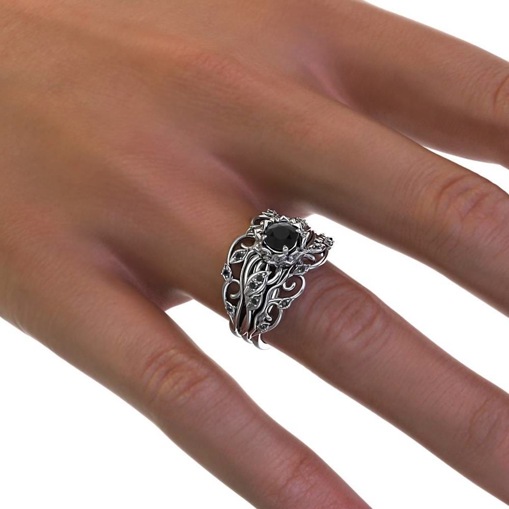 FREE Today: 3PCS Black Diamond Flower Engagement Bridal Ring Set - image 1