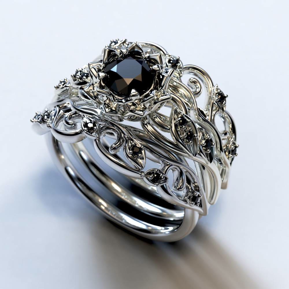 FREE Today: 3PCS Black Diamond Flower Engagement Bridal Ring Set - US 11 - image 0