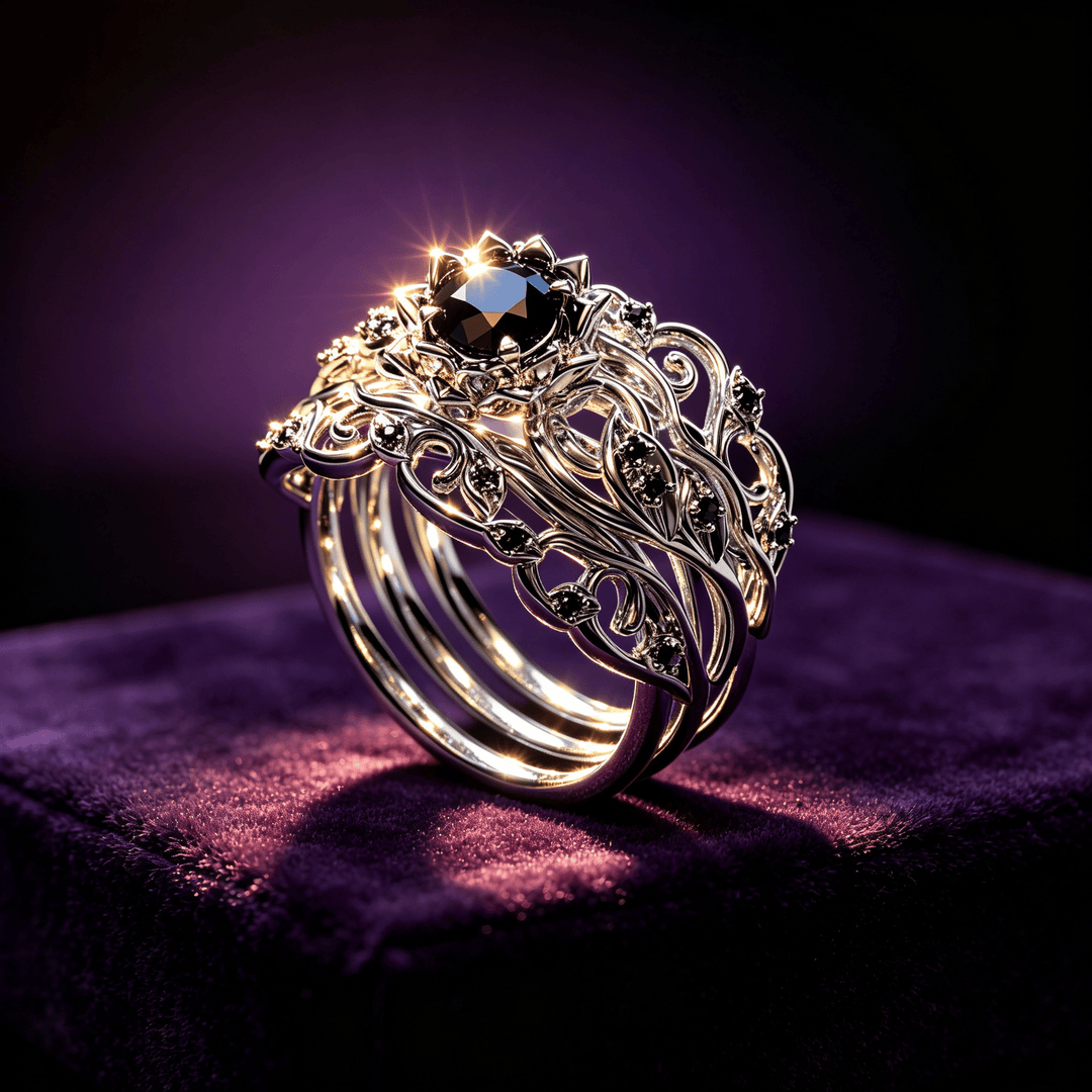 FREE Today: 3PCS Black Diamond Flower Engagement Bridal Ring Set - image 5
