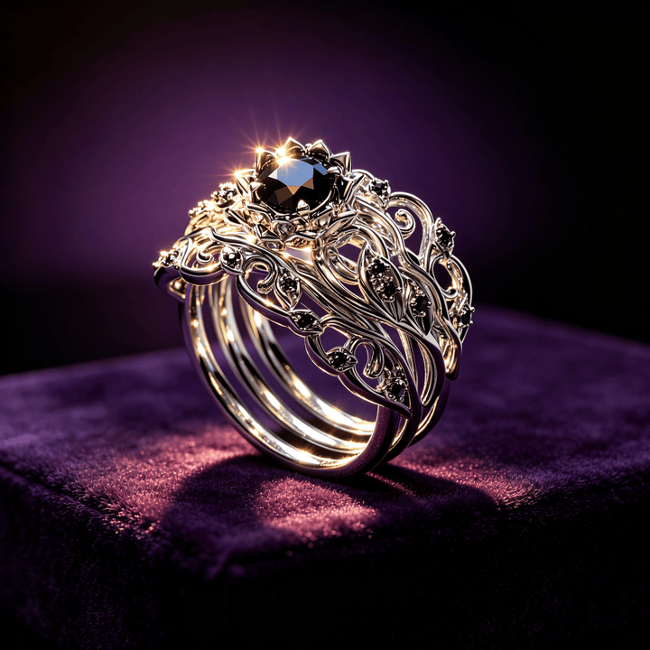 FREE Today: 3PCS Black Diamond Flower Engagement Bridal Ring Set - image 5