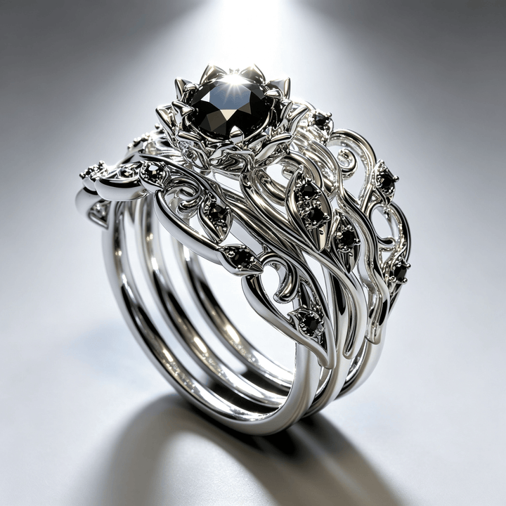 FREE Today: 3PCS Black Diamond Flower Engagement Bridal Ring Set - image 7