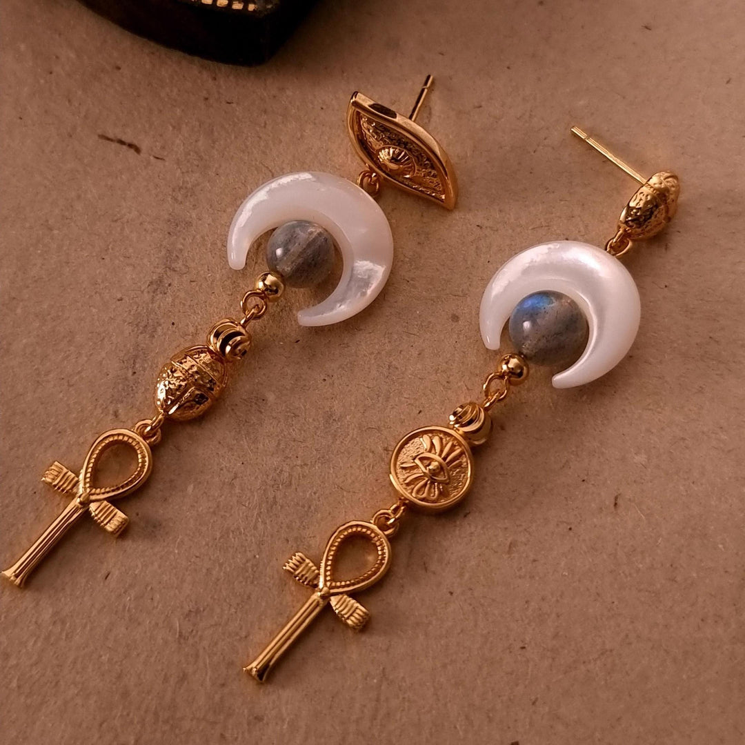 FREE Today: Mother-of-Pearl Crescent Ankh Earrings - Crescent Ankh Earrings - image 0