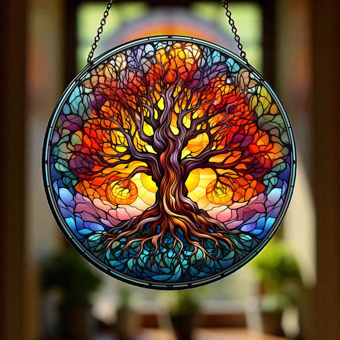 Olivenorma Sunset Glow Tree Of Life Stained Glass Sun Catcher - 30cm - image 0