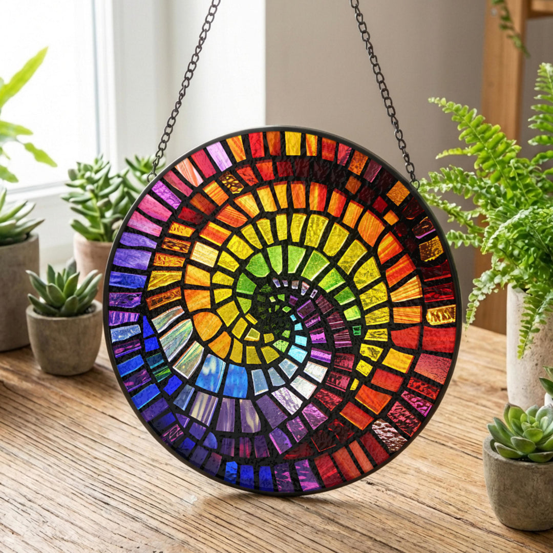 Olivenorma Abstract Rainbow Shell Stained Glass Sun Catcher - 30cm - image 0