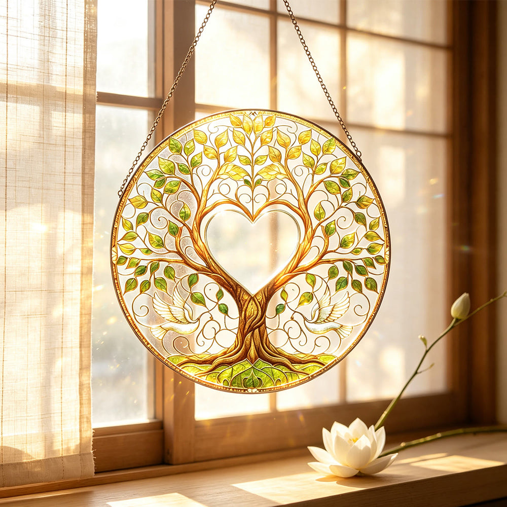 Olivenorma Heart Center Green Tree of Life Stained Glass Sun Catcher - image 1