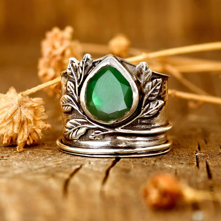 FREE Today: Boho Teardrop Green Onyx Leaves Ring - US 11 - image 0