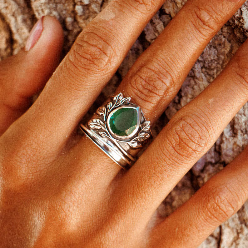 FREE Today: Boho Teardrop Green Onyx Leaves Ring - image 1