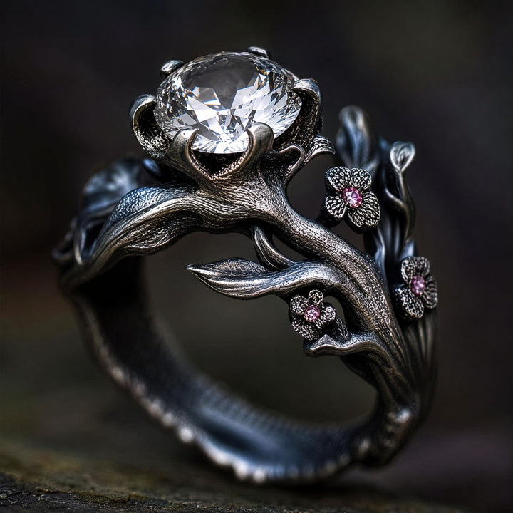 FREE Today: Black Cherry Blossom Flower Branch Engagement Ring - Adjustable - image 0