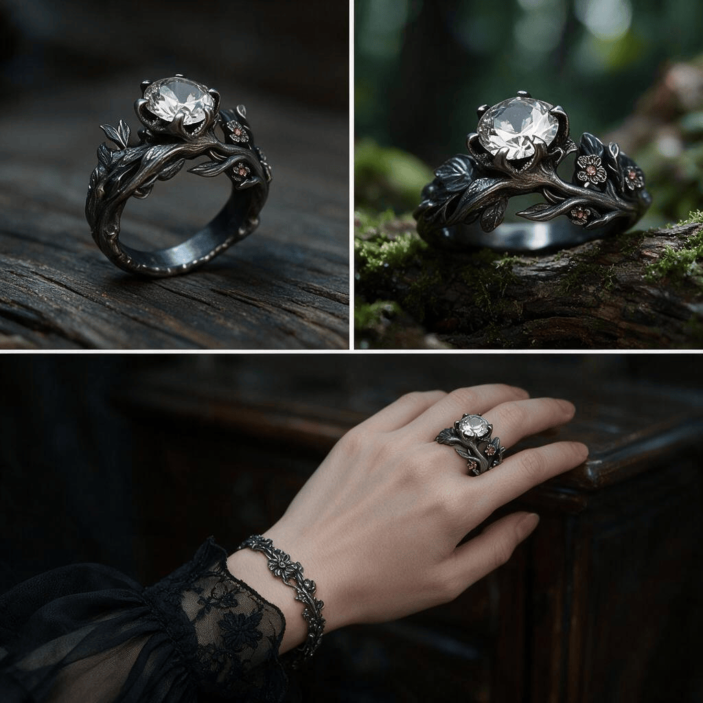 FREE Today: Black Cherry Blossom Flower Branch Engagement Ring - image 2