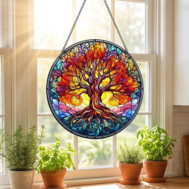 Olivenorma Sunset Glow Tree Of Life Stained Glass Sun Catcher - image 1