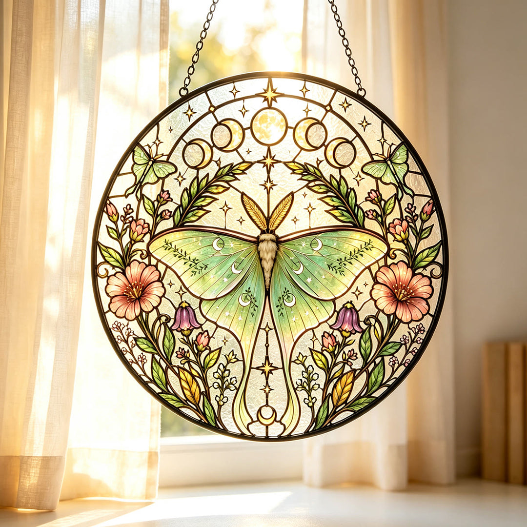 Olivenorma Luna Moth Moon Phase Stained Glass Sun Catcher - image 3
