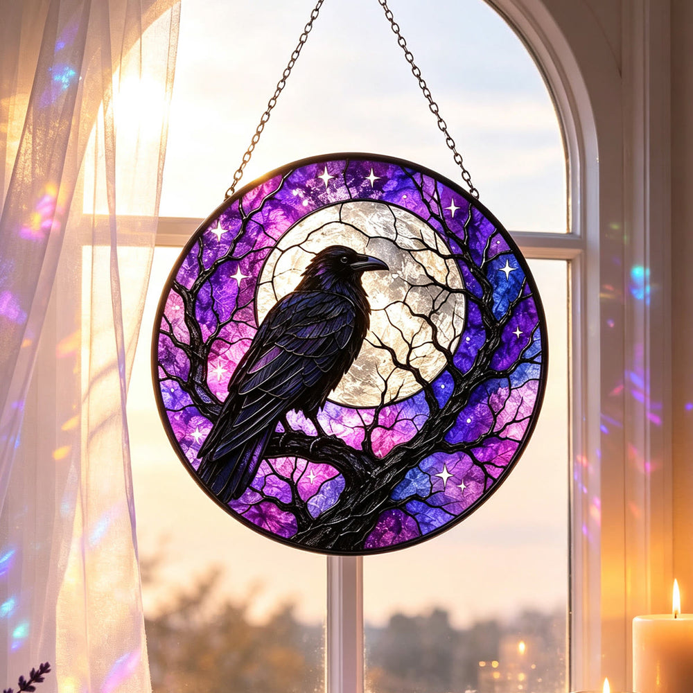 Olivenorma Raven Moon Stained Glass Sun Catcher - image 1