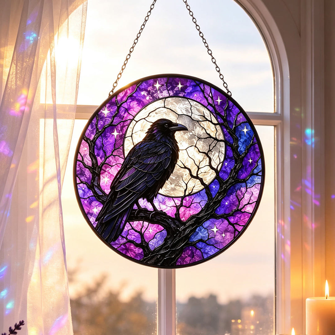 Olivenorma Raven Moon Stained Glass Sun Catcher - image 1