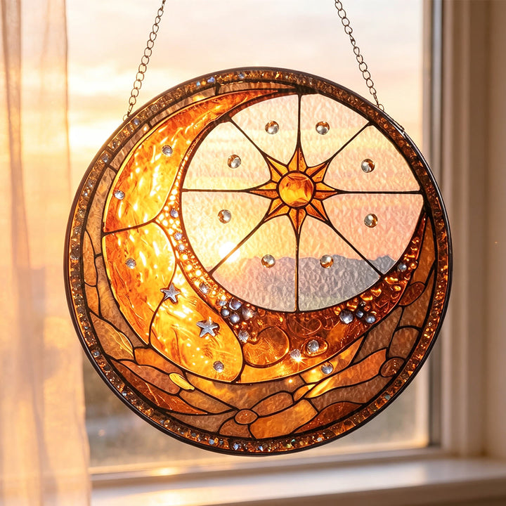 Olivenorma Celestial Moon And Sun Stained Glass Sun Catcher - image 2