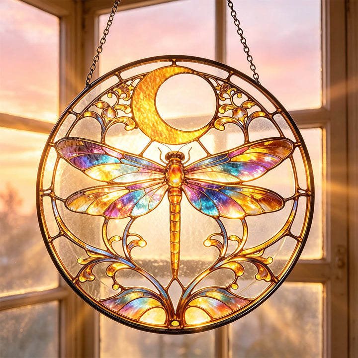 Olivenorma Dragonfly Moon Stained Glass Sun Catcher - image 3