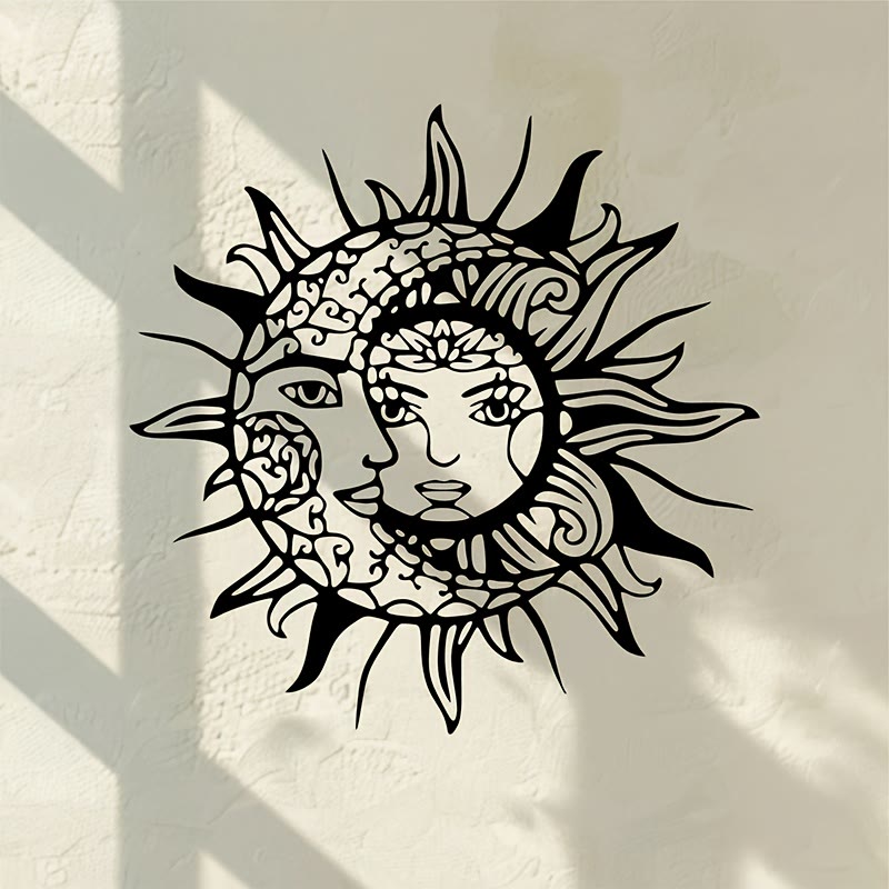 Olivenorma Boho Sun Moon Face Hollow 2D Metal Wall Decor - 38cm*38cm*1.2mm - image 0
