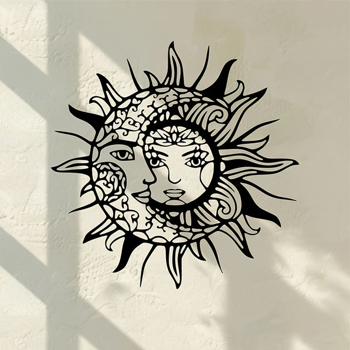 Olivenorma Boho Sun Moon Face Hollow 2D Metal Wall Decor - 38cm*38cm*1.2mm - image 0