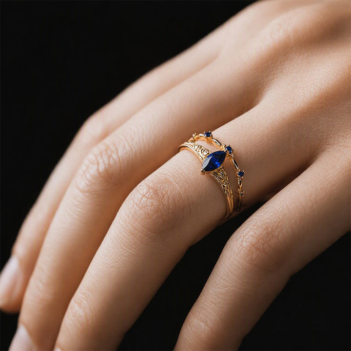 FREE Today: Marquoise Cut Blue Sapphire Engagement of September Birthstone Ring Set - image 1