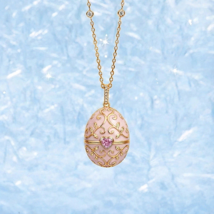 FREE Today: Enameled Easter Egg Pendant Locket Necklace - Pink Egg & Pink Zircon - image 6