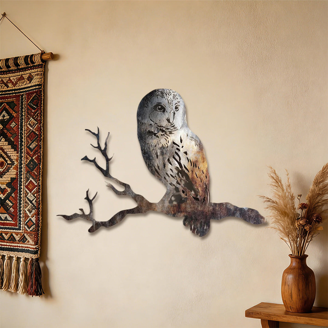 Olivenorma Rustic Owl On Branch Hollow Cutout 2D Metal Wall Decor - 38cm*38cm*1.2mm - image 0