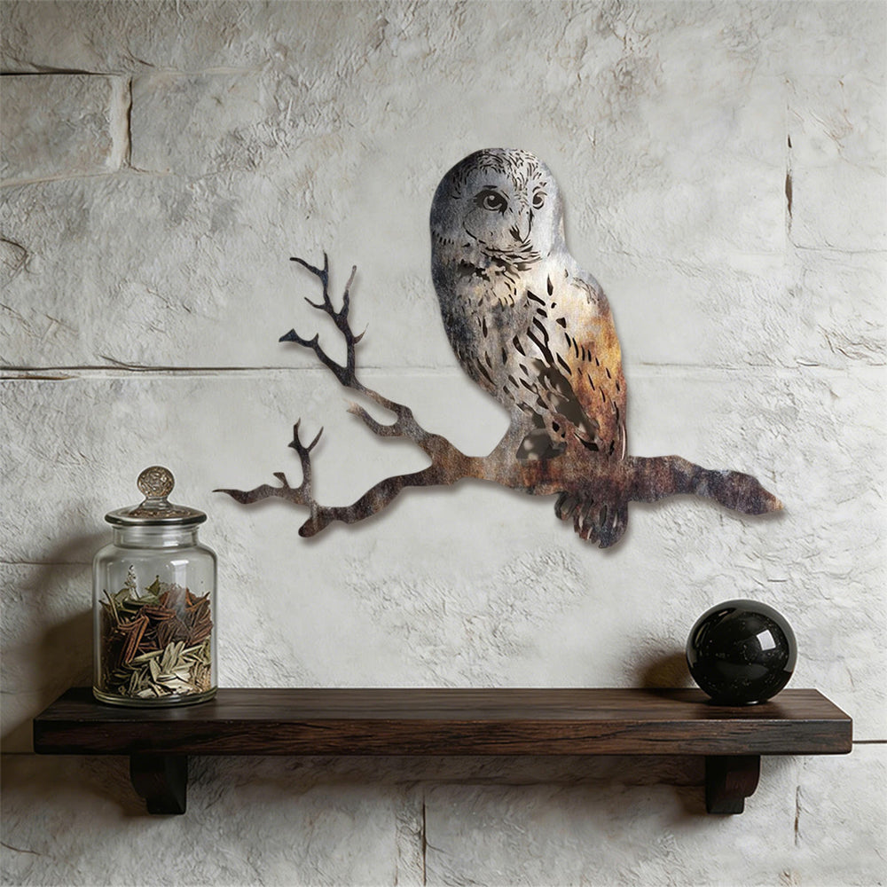 Olivenorma Rustic Owl On Branch Hollow Cutout 2D Metal Wall Decor - image 1