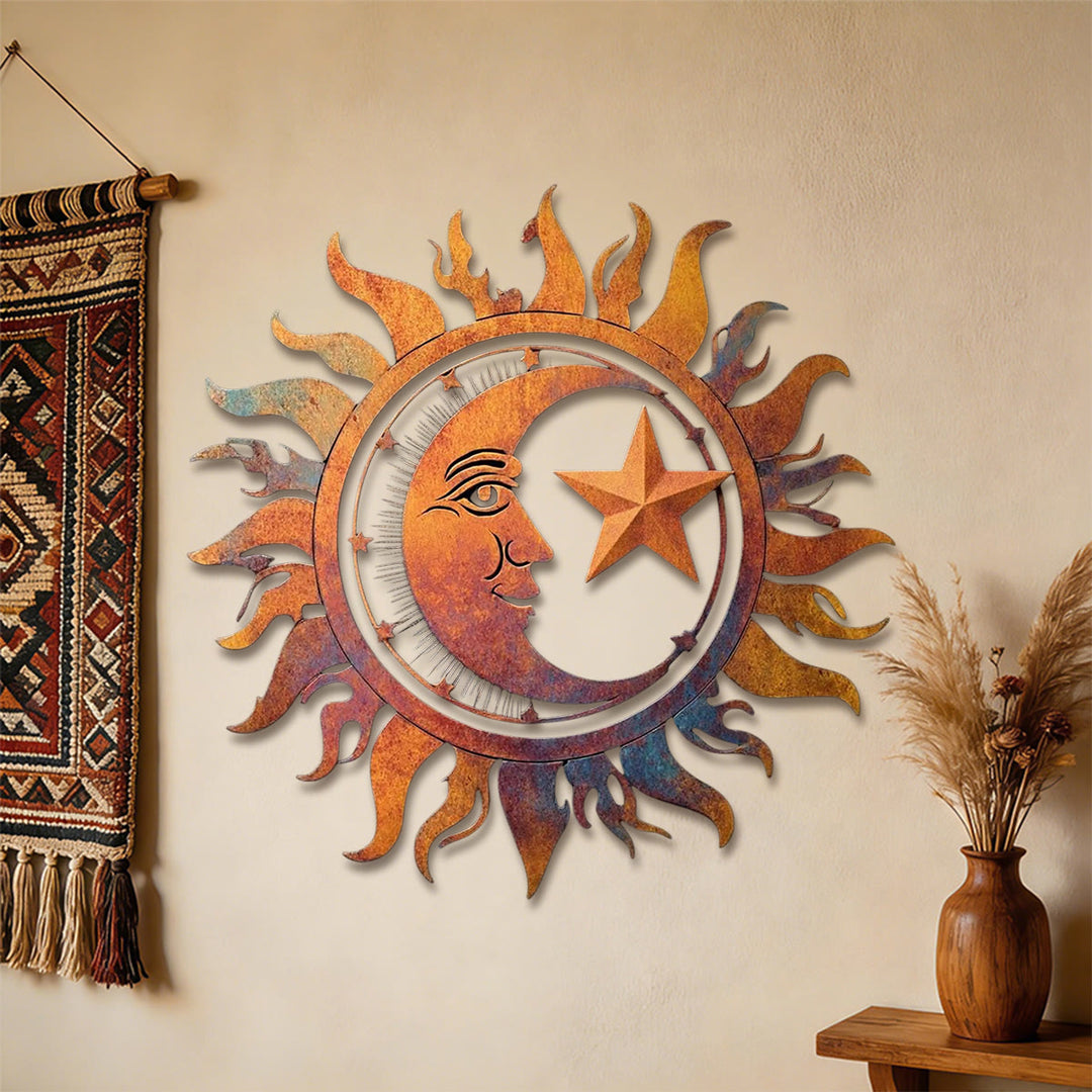 Olivenorma Rustic Sun Moon Star Face Hollow 2D Metal Wall Decor - image 2