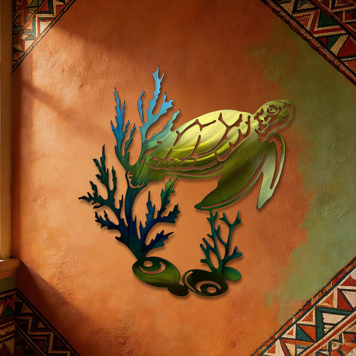 Olivenorma Gradient Coral Sea Turtle Hollow 2D Metal Wall Decor - image 4