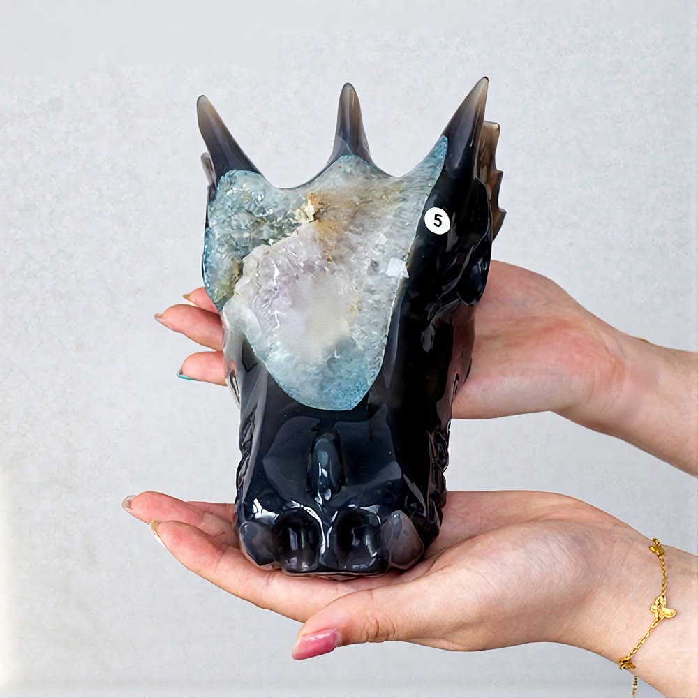 Olivenorma Natural Quartz Cluster Dragon Head Agate Decoration - Dark Black-Grey - image 1