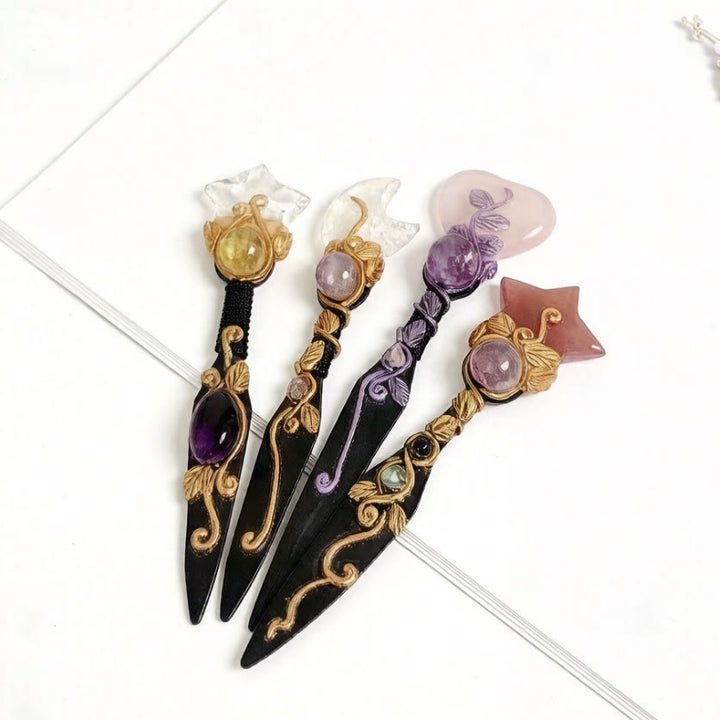 Olivenorma Star Moon Heart Natural Crystal Inlaid Vintage Crystal Wand - image 6